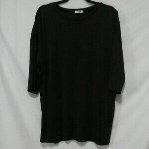 EKOUAER | XXL | Classic Black Relaxed Ribbed Short Sleeve Top